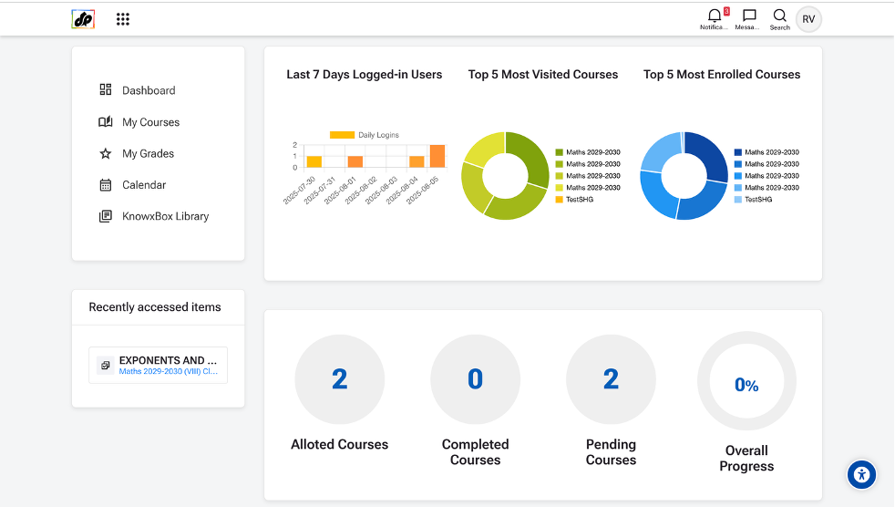 Branded Moodle dashboard
